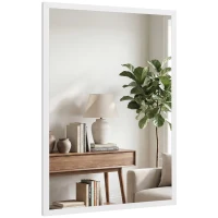 HOMCOM Oglindă de Perete Dreptunghiulară cu Cârlige, din Sticlă și MDF, 50x70 cm, Alb(m-11)