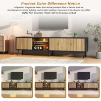 Mid-Century TV Cabinet with Smart App LED Lighting, Modern TV Stand with Built-In Cable Management, 175L x 31W x 43.5H cm, Black+Wood(m-5)