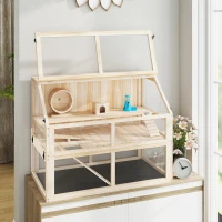 PawHut Houtenen hamsterskooi 3 verdiepingen knaagdierkooi met wip, looprad en huisje 95 x 53 x 76 cm natuurhout(m-9)