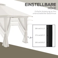 Outsunny Opvouwbare paviljoen, verstelbare hoogte, 4 netwanden, ventilatiedak, draagtas, snelle montage, 4 x 4 x 3 m, crèmekleurig(m-6)