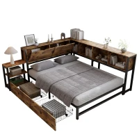 Classic Double Bed with Two Underbed Drawers, Sturdy Storage Bed with Built‑In Bedside Storage, 200L x 136.5W x 85H cm, Rustic Brown(m-15)