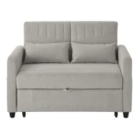 Two-Seater Pull-Out Sofa Bed with Three-Level Adjustable Backrest, Stylish Futon Couches with High-Density Foam, 112L x 169W x 59H cm, Light Gray(m-2)