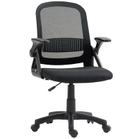 HOMCOM Atmungsaktiver Mesh-Bürostuhl, Ergonomischer Drehstuhl mit klappbaren Armlehnen und Lendenwirbelstütze, Schwarz(m-12)