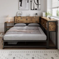 Classic Double Bed with Two Underbed Drawers, Sturdy Storage Bed with Built‑In Bedside Storage, 200L x 136.5W x 85H cm, Rustic Brown(m-1)