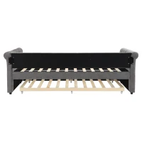 Upholstered Single Daybed Sofa Bed with Sturdy Slatted Base, Convertible Bed-to-Sofa with Padded Velvet Headboard, 221L x 98.5W x 71.5H cm, Grey(m-14)