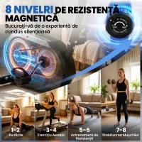 SPORTNOW Bicicletă Fitness cu 8 Niveluri de Rezistență Magnetică, Bicicletă cu Bluetooth, Șa Reglabilă, Ecran LCD, Senzor Puls, Suport Telefon, Bicicletă de Antrenament pentru Acasă(m-5)