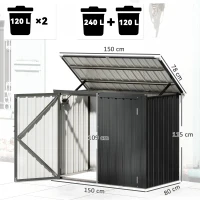 Outsunny Magazie pentru Coșuri de Gunoi din Exterior, din Oțel, cu 2 Uși Blocabile și Acoperiș Rabatabil, Gri(m-3)