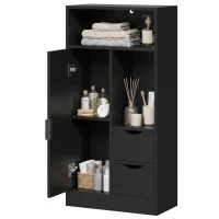 HOMCOM Mueble de Baño Estrecho con Cajones Compartimentos Abiertos Negro(m-11)