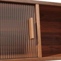 Rattan-Look Front Sideboard with Smooth-Running Glass Sliding Doors, Space-Saving Storage Cabinet with 3 Drawers, 140L x 40.5W x 174.5H cm, Walnut(m-8)