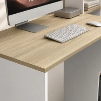 HOMCOM Bureau Informatique, 114 x 45 x 138 cm, Bureau avec Rangement, Étagères Ouvertes et Support UC, Blanc et Bois Naturel(m-9)