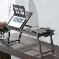 HOMCOM Suport Monitor Inclinabil și Reglabil cu Sertar Lateral, din Lemn, 83,5x33x23,5-34 cm, Negru(m-10)