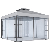 Outsunny 3 x 3(m) Patio Gazebo Canopy Garden Pavilion Tent Shelter with 2 Tier Roof and Mosquito Netting, Light Grey
