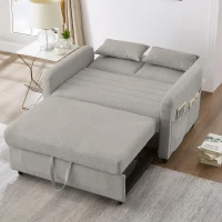 Two-Seater Pull-Out Sofa Bed with Three-Level Adjustable Backrest, Stylish Futon Couches with High-Density Foam, 112L x 169W x 59H cm, Light Gray(m-9)