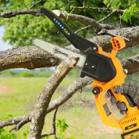 Outsunny Mini Pruning Saw Cordless, 8 Inch Electric Pruning Saw with 2 x 4000mAh Batteries, Brushless Motor and Safety Lock for Tree Trimming, Garden, Wood Cutting, Orange(m-10)