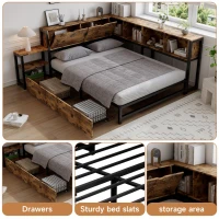 Classic Double Bed with Two Underbed Drawers, Sturdy Storage Bed with Built‑In Bedside Storage, 200L x 136.5W x 85H cm, Rustic Brown(m-4)