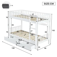 Space‑Saving Children's Bunk Bed with Safe Three-Step Ladder, Versatile Storage Bed with Under-Bed Sliding Drawers, 198L x 98W x 152H cm, White(m-3)