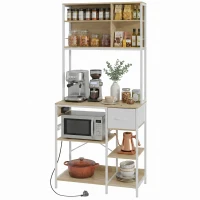 HOMCOM Estantería de Cocina Soporte de Microondas con Estantes y 6 Ganchos para Espacios Reducidos 80x40x181 cm Roble(m-13)