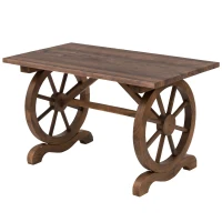Outsunny Table Basse de Jardin Style Rustique Chic piètement Roues Charette Bois Sapin traité carbonisation(m-10)