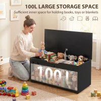 HOMCOM 100L Home Storage Box, with Safety Hinge - Black Wood-Effect(m-4)