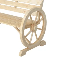 Outsunny Tuinbank, Wagenwiel-ontwerp, voor 2 personen, natuurlijk hout, donkerbruin, 105,5 x 56 x 79 cm, Natuurlijk(m-12)