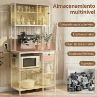 HOMCOM Estantería de Cocina Soporte de Microondas con Estantes y 6 Ganchos para Espacios Reducidos 80x40x181 cm Roble(m-4)