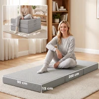 HOMCOM Materac składany 200 x 90 cm, 15 cm, składany materac, przenośny materac podłogowy z pralnym pokrowcem, certyfikat Oeko-Tex(m-3)