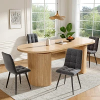 Extendable Dining Table with Vertically Grooved Legs, Space-Saving Dinner Table with Storage Compartment, 160L x 80W x 76H cm, Natural Wood(m-1)