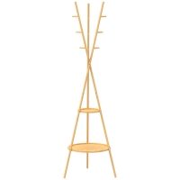 HOMCOM Perchero de Pie de Bambú Perchero para Ropa con 2 Estantes y 9 Ganchos Diseño Elegante 58,5x58,5x176 cm Natural