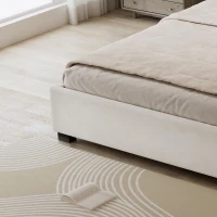 Upholstered Double Bed with Soft Padded Headboard, Practical Storage Bed with Smooth Castors, 200L x 142W x 118.5H cm, Beige(m-9)