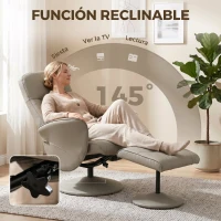 HOMCOM Sillón Relax Reclinable con Reposapiés Respaldo Alto Giratorio 360° Reposabrazos Beige Gris(m-4)