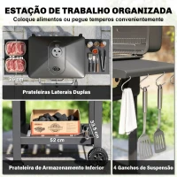 Outsunny Grelhador de Carvão com Bandeja e Ventilação Ajustável Prateleiras Laterais Rodas Termómetro Tampa e Porta 112x63x101,5 cm Preto(m-7)