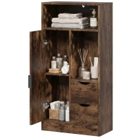 HOMCOM Mueble de Baño Estrecho con Cajones Compartimentos Abiertos Marrón Rústico(m-11)