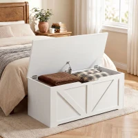 HOMCOM Aufbewahrungsbank mit klappbarem Deckel und Sicherheits-Schanieren, 80 x 40 x 45 cm, Weiß(m-2)