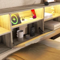 Upholstered Daybed with Hydraulic Under-Bed Storage, Beige Linen Sofa Bed with App-Controlled LED Lighting, 203L x 108W x 86H cm, Beige(m-9)