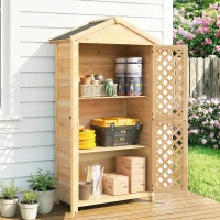 Outsunny Armario de Exterior de Madera con Techo Inclinado Asfalto 2 Puertas con Pestillo 2 Estantes 101,5x49x176 cm Natural(m-8)