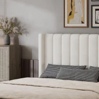 Upholstered Double Bed with Soft Padded Headboard, Practical Storage Bed with Smooth Castors, 200L x 142W x 118.5H cm, Beige(m-11)
