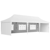 Outsunny Carpa Plegable 9x3x3 m con Altura Ajustable Paredes Laterales Ventanas Protección UV50+ y Bolsa de Transporte Blanco(m-1)