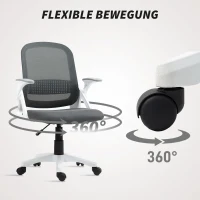 HOMCOM Atmungsaktiver Mesh-Bürostuhl, Ergonomischer Drehstuhl mit klappbaren Armlehnen und Lendenwirbelstütze, Grau(m-8)