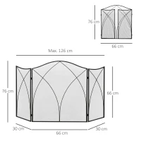 HOMCOM Salvachispas Plegable Pantalla Protectora de Chimenea 3 Paneles con Bisagras y Estructura de Metal Decorativa 108x24x76 cm Negro(m-3)