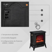 HOMCOM Chimenea decorativa con Termostato Ajustable y Protección Sobrecalentamiento para Salas 20-25 m² 36,5x24x45,5 cm Negro(m-5)