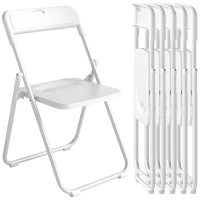 HOMCOM Lot de 6 chaises pliantes portables en plastique et acier, dossier incurvé, assise concave, 48,5 x 47 x 75 cm, blanc(m-13)