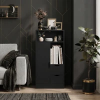 HOMCOM Mueble de Baño Estrecho con Cajones Compartimentos Abiertos Negro(m-5)