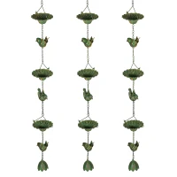 Outsunny 3-delige Metalen Regenketting 123cm met Kolibries, Bloemschalen en Lotusklok, Groen(m-10)