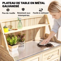 Outsunny Armoire de Jardin en Bois avec Plan de Travail en Métal Galvanisé Tiroir et Étagère 100x45x129,5cm Naturel(m-4)