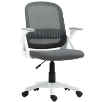 HOMCOM Atmungsaktiver Mesh-Bürostuhl, Ergonomischer Drehstuhl mit klappbaren Armlehnen und Lendenwirbelstütze, Grau(m-12)
