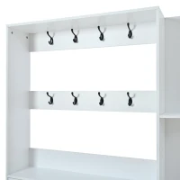 Coat Rack and Shoe Storage Cabinet with Shoe Cubbies, Space-Saving Hallway Storage Unit with Hinged Doors, 120L x 24W x 200H cm, White(m-9)