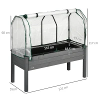 Outsunny Letto per Orto con Serra da Giardino, Portapiante da Esterno in Legno e PE, 121x55x117 cm, Grigio Scuro(m-3)