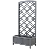 Outsunny  Hochbeet Blumenständer Garten Pflanzkasten mit Rankgitter Holz Rankkasten Grau 60 x 30 x 122,5 cm(m-1)