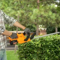 Outsunny 20" Cordless Hedge Trimmer, 18V Electric Hedge Cutter with 51cm Dual Action Blade, 2 x 4000mAh Batteries and Brushless Motor for Garden Branches, Shrubs, Twigs, Orange(m-10)