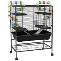 PawHut Hamsterkäfig mit Röhren, Laufrad, Häuschen, Wasserspender, Ablagefläche, Schwarz(m-1)